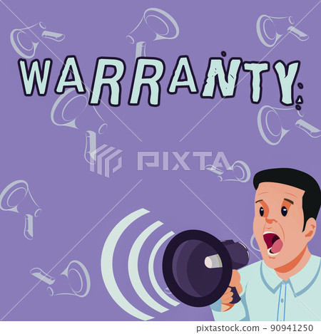 Writing displaying text Warranty. Word Written on Free service of repair and maintenance of the product sold Businessman Talking Through Megaphone Making Wonderful New Announcement 90941250