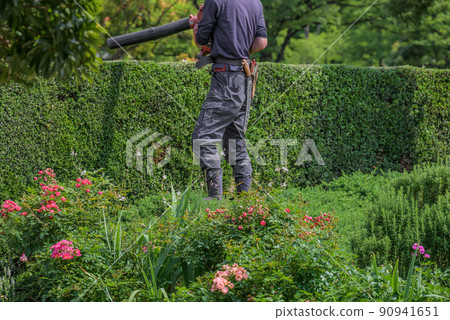 Hedge and flower bed maintenance with a blower 90941651