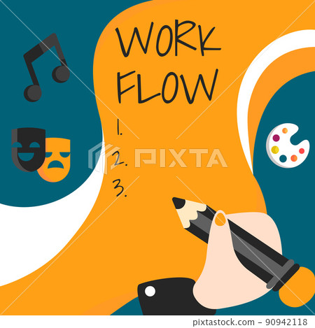 Handwriting text Work Flow. Business showcase Continuity of a certain task to and from an office or employer Hand Using Pencil Strategizing Newest Innovative Creative Goal Plans. 90942118