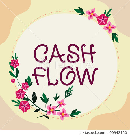 Hand writing sign Cash Flow. Conceptual photo Movement of the money in and out affecting the liquidity Frame Decorated With Colorful Flowers And Foliage Arranged Harmoniously. 90942130