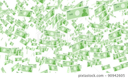Illustration of flying 1000 yen bill, background material Illustration of flying 1000 yen bill, background material 90942605