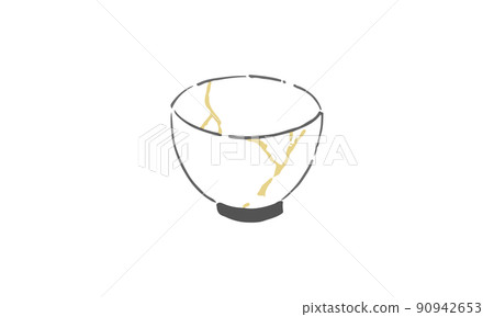 盤子、碗、kintsugi 線描插圖 90942653