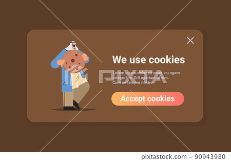 arab man holding cookie protection of personal information internet web pop up we use cookies policy notification 90943980