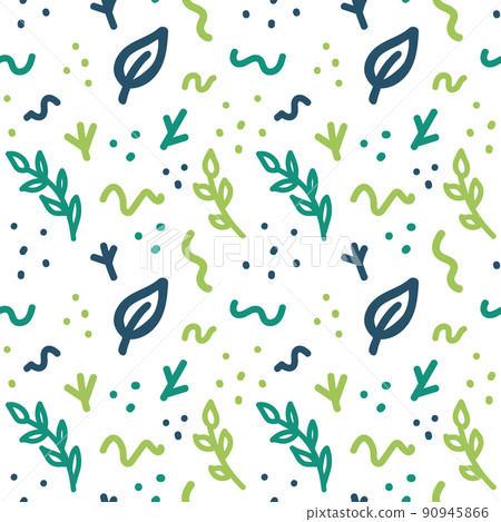 Green seamless pattern with leaves and branches. International Mother Earth Day. Environmental problems and environmental protection. Vector illustration. 90945866
