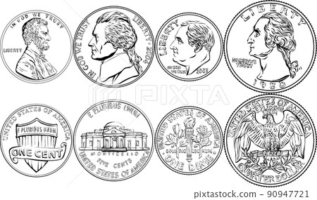 Vector Set of American money coins 90947721