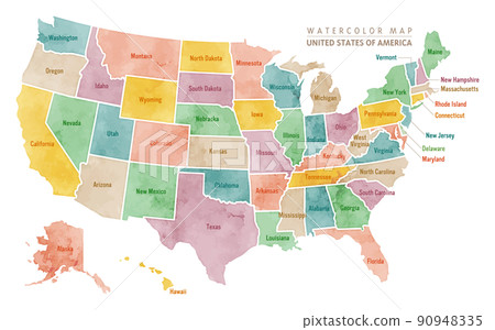 水彩畫的美國地圖：大地色調 90948335