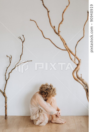 woman mysterious inside tree branch winding concept 90948919