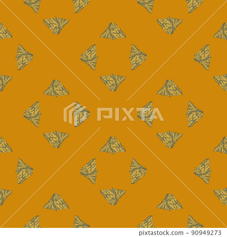 Mountain peak engraved seamless pattern. Vintage background rock landscape in hand drawn style. 90949273