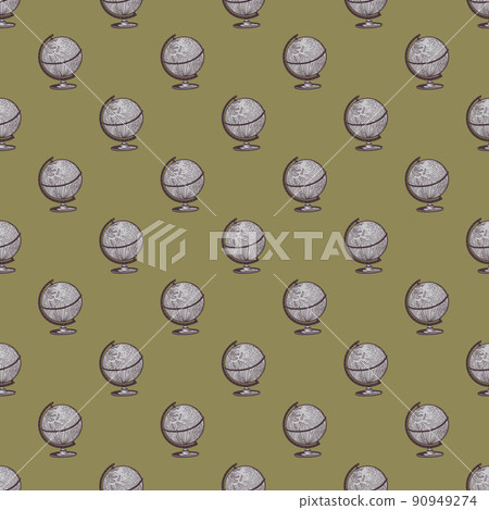 The globe engraved seamless pattern. Vintage background old atlas earth in hand drawn style. 90949274