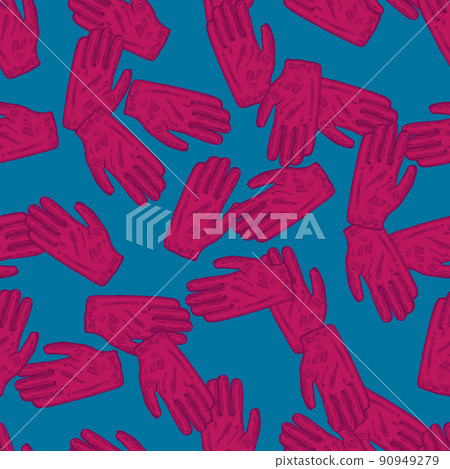 Football glove sketch seamless pattern. Vintage element of goalkeeper in hand drawn style. 90949279