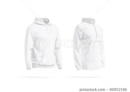 Blank white men hoodie and windbreaker mockup, side view 90952586