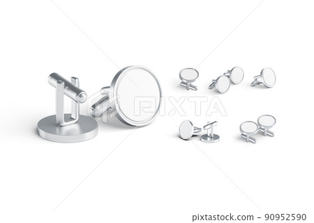Blank round silver cufflinks toggle mockup pair, different views Blank round silver cufflinks toggle mockup pair, different views 90952590
