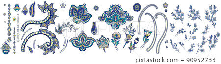 Set of Indian traditional paisley, vector elements 90952733