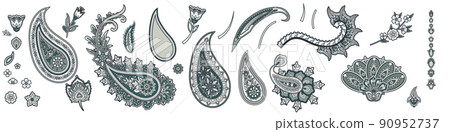 Set of Indian traditional paisley, vector elements 90952737