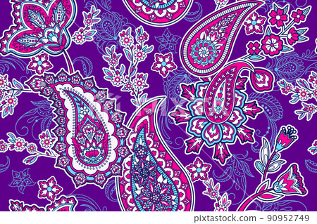 Seamless pattern with paisley and flowers 90952749