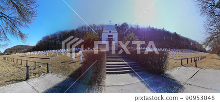 Lviv region, Ukraine, March 21, 2022: Military cemetery of ukrainian soldiers of 1st Galician Division who died in the World War II in battle of Brody Lviv region, Ukraine, March 21, 2022: Military cemetery of ukrainian soldiers of 1st Galician Division who died in the World War II in battle of Brody 90953048