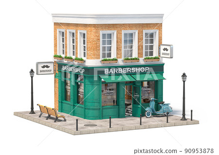 Barber shop hairdresser salon building exterior isolated on white. 90953878