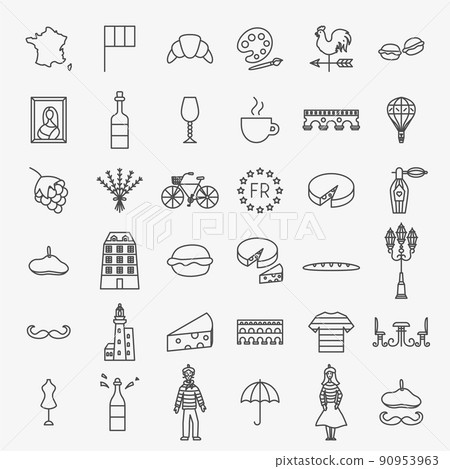 France Line Icons Set France Line Icons Set 90953963