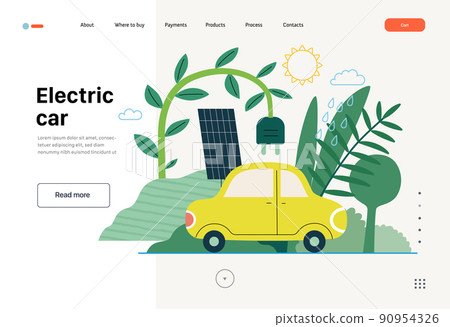 Ecology - Electric car -Modern flat vector concept illustration of Solar panels and an electric car. Renewable energy metaphor. Creative landing web page template Ecology - Electric car -Modern flat vector concept illustration of Solar panels and an electric car. Renewable energy metaphor. Creative landing web page template 90954326