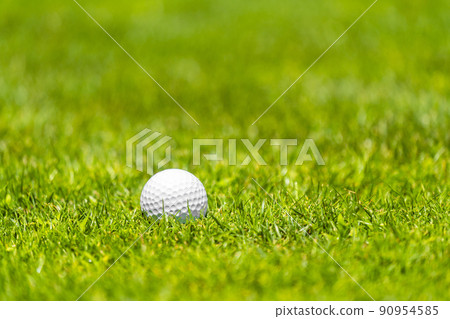 Golf ball on the green grass on a golf course on sunny day 90954585