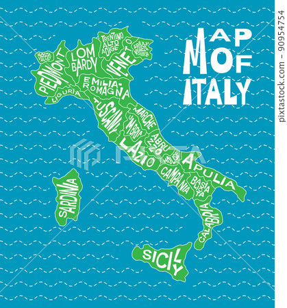 Italian political map with administrative province names - Lombardy, Marche, Molise, Piedmont, Sardinia, Sicily, Tuscany. Map of Italy infographic 90954754