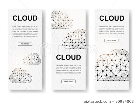 Set of three Cloud polygonal vertical banners. 3d Database low poly symbols with connected dots. Vertical illustration for homepage design. Set of three Cloud polygonal vertical banners. 3d Database low poly symbols with connected dots. Vertical illustration for homepage design. 90954808