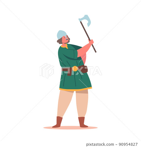 Viking Boy, Personage of Nordic Legends. Scandinavian Warrior Baby Character with Curly Hair, Wear Antique Dress Viking Boy, Personage of Nordic Legends. Scandinavian Warrior Baby Character with Curly Hair, Wear Antique Dress 90954827