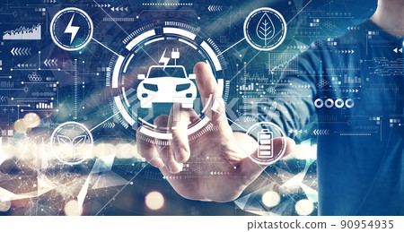 EV concept with a man on city background 90954935