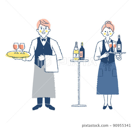Two men and women in a sommelier 90955341
