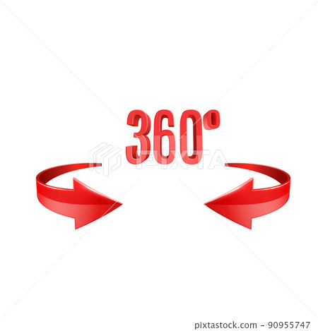 Red glossy 3D arrow 360 sing. Arrow vector icon. 90955747