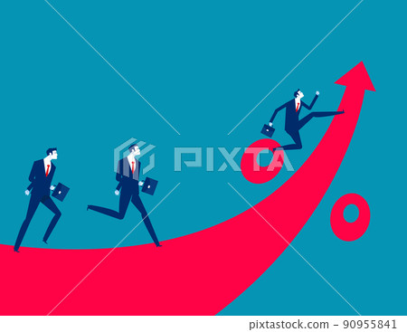 Business and partner running on the rising arrow of percentage sign. Pursuing business profit 90955841