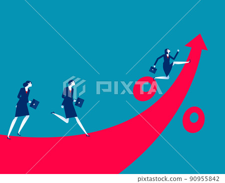 Business and partner running on the rising arrow of percentage sign. Pursuing business profit 90955842