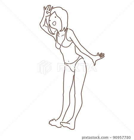 Vector material Bikini line for women in swimsuits looking up at the sky 90957780