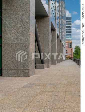 Vertical White puffy clouds Deck with granite flooring and cable railings at the front of th Vertical White puffy clouds Deck with granite flooring and cable railings at the front of th 90959804