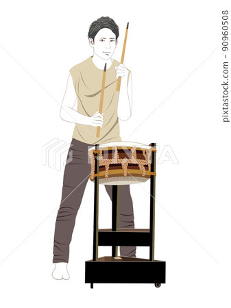 Illustration of a young man hitting a Japanese drum 90960508