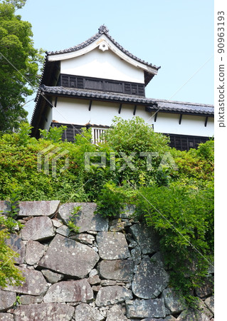 綠樹環繞的福岡城遺址。石牆和柵欄等歷史建築。福岡城位於舞鶴公園和大濠公園內。福岡, 福岡, 日本 綠樹環繞的福岡城遺址。石牆和柵欄等歷史建築。福岡城位於舞鶴公園和大濠公園內。福岡, 福岡, 日本 90963193