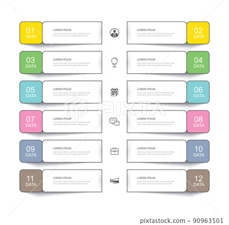 12 data infographics tab thin line index template. Vector illustration abstract square infographic background. 90963501