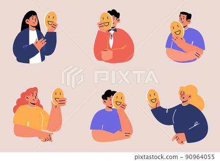 Set of people hiding faces behind of social masks Set of people hiding faces behind of social masks 90964055