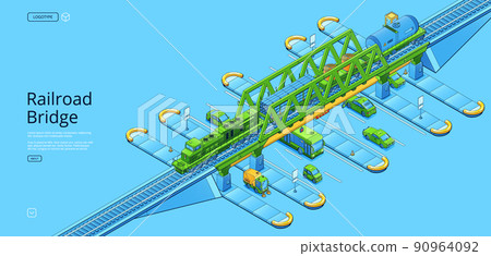 Railroad bridge banner with isometric cargo train 90964092