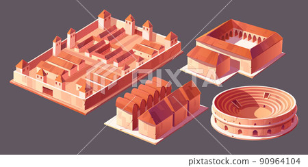 Rome buildings isometric vector icons set 90964104