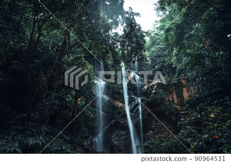 Waterfall in the tropical forest in the rainy season 90964531