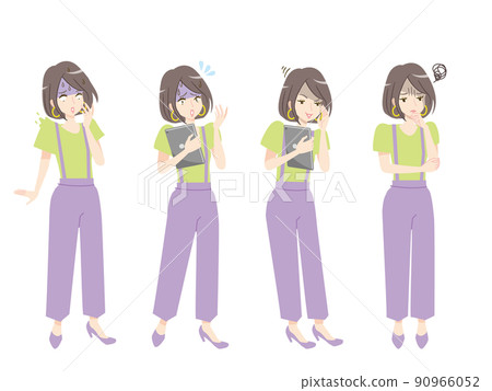 為年輕女性設置的負面表情插圖素材集 90966052