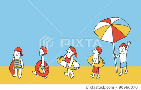 Illustration frame of children going to the pool with a float Illustration frame of children going to the pool with a float 90966070