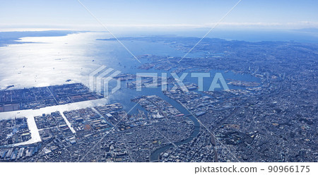 從蒲田上空俯瞰東京灣·全景·2021年拍攝·空中拍攝 90966175