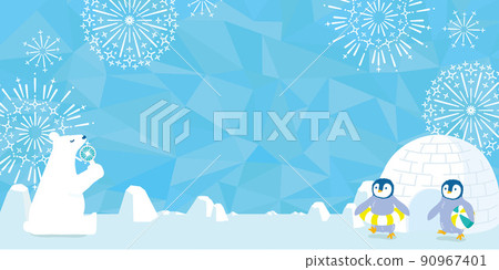 Polar bear and penguins summer cool background illustration 90967401