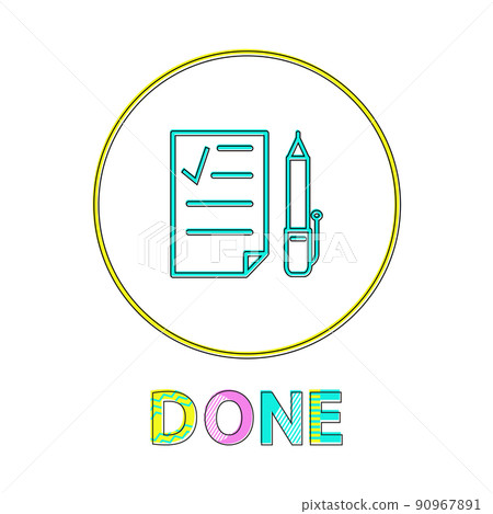 Done Round Linear Icon with Check List and Pen Done Round Linear Icon with Check List and Pen 90967891