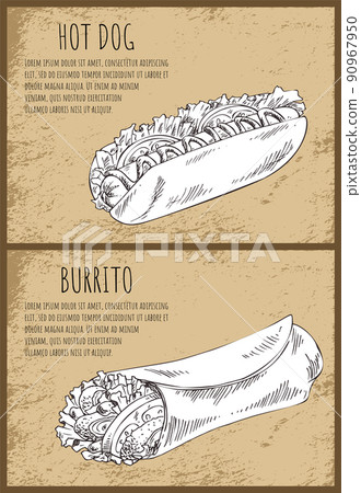 Hot Dog and Burrito Posters Vector Illustration 90967950