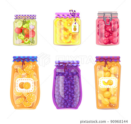 Preserved Fruit and Vegetables Set Vector Icons 90968144