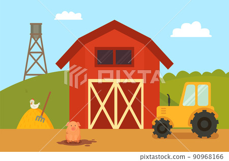 Farm Building with Animals Vector Illustration 90968166