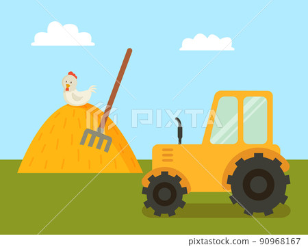 Abstract Farm with Tractor and Stack of Hay Poster 90968167